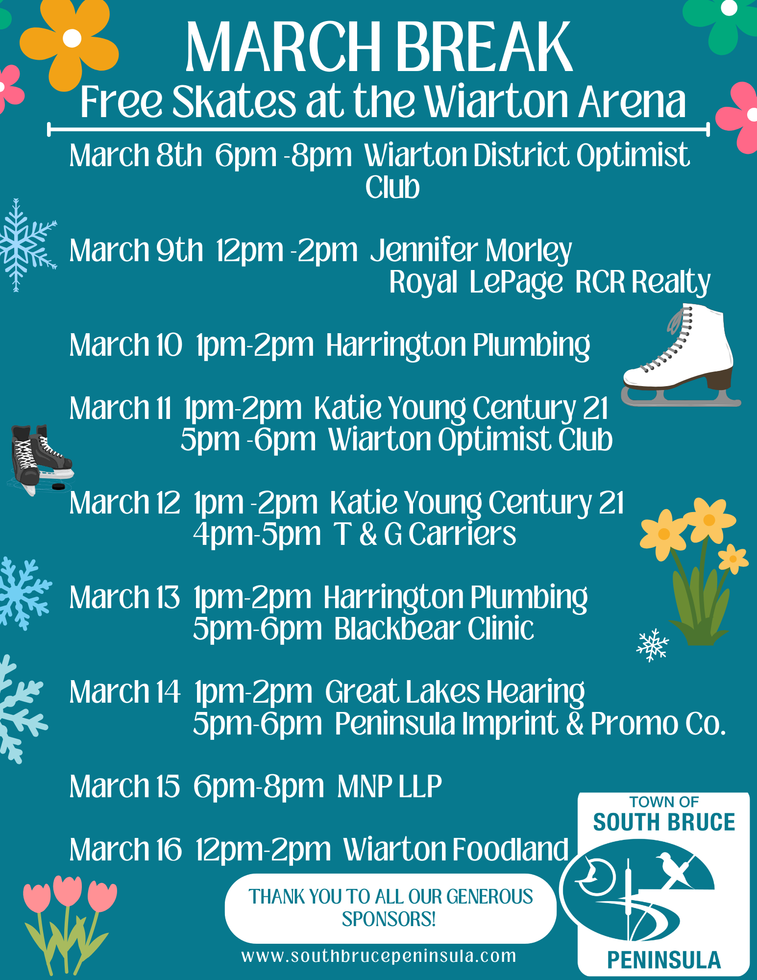 March Break Sponsored Skate Schedule